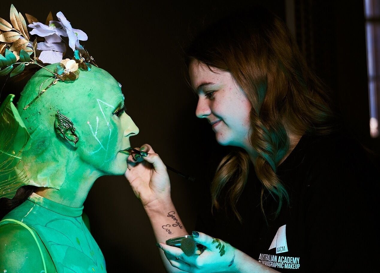 Artist applying fantasy makeup at HarmonyCrystalHMUA, Morayfield, Queensland, AU.