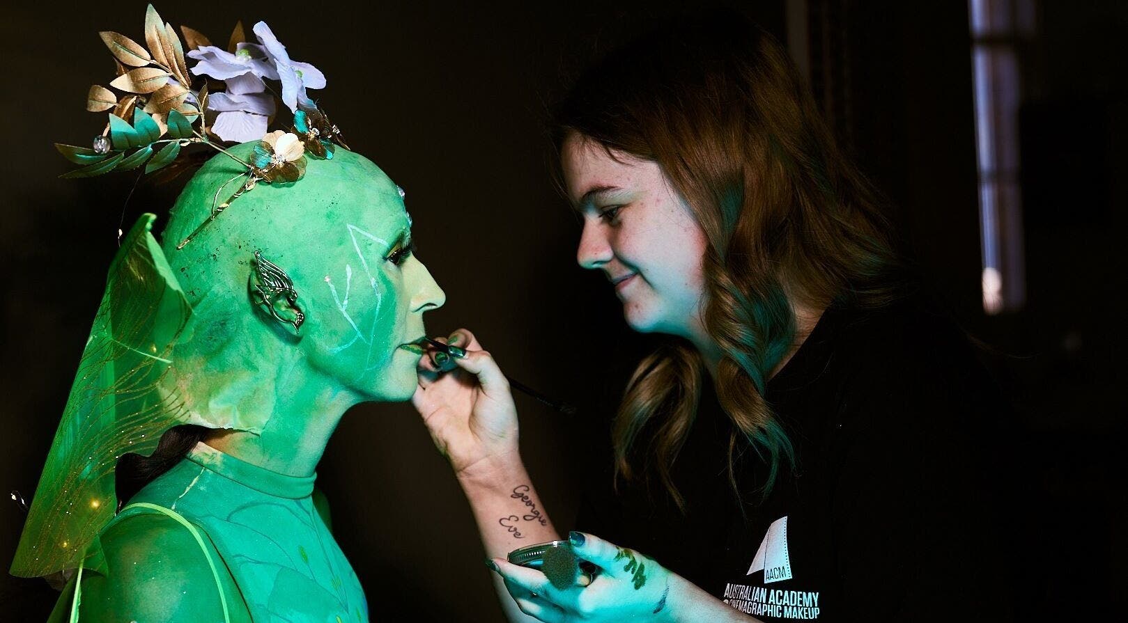 Artist applying fantasy makeup at HarmonyCrystalHMUA, Morayfield, Queensland, AU.