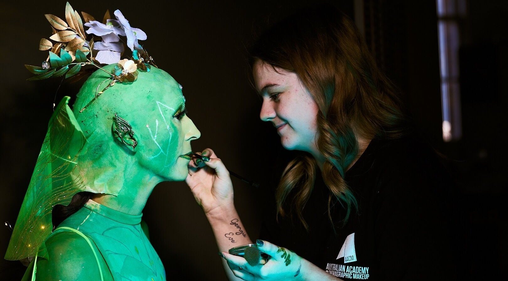 Artist applying fantasy makeup at HarmonyCrystalHMUA, Morayfield, Queensland, AU.