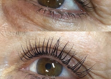 Before and after eyelash enhancement at No10 Hair and Beauty, Duffield, England, GB.