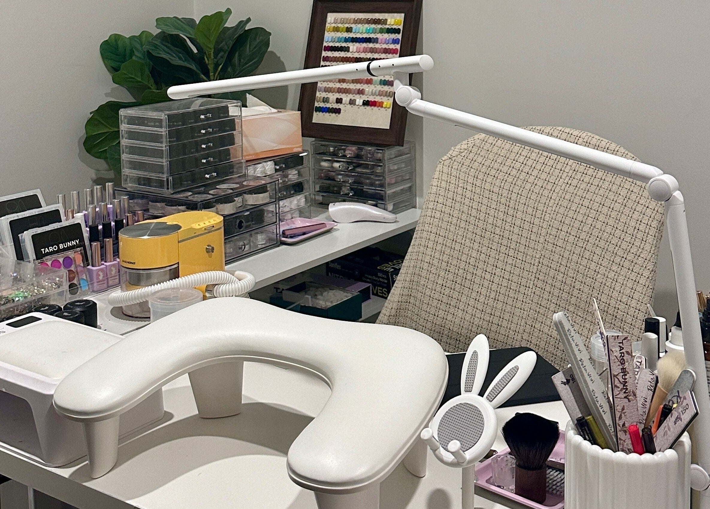 Cozy nail station at Summer-Nails in Melbourne, Victoria, AU, featuring tools and polish neatly organized.