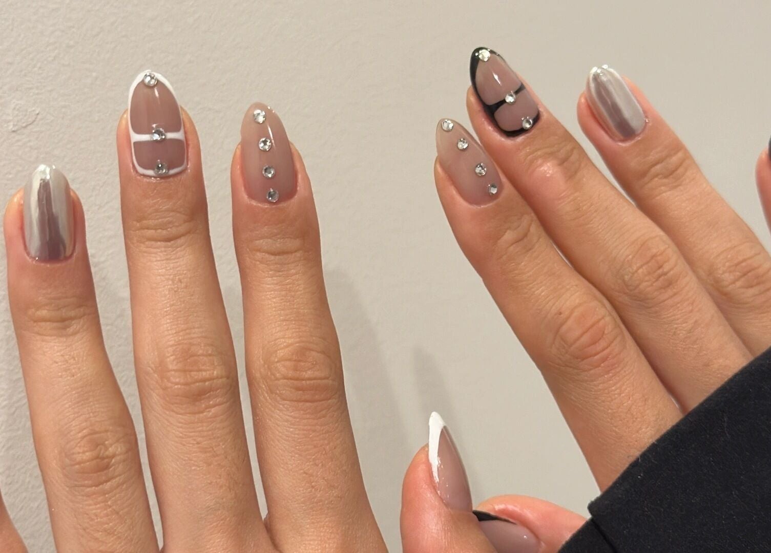 Stylish nail art with rhinestones at Summer-Nails, Melbourne, Victoria, AU.