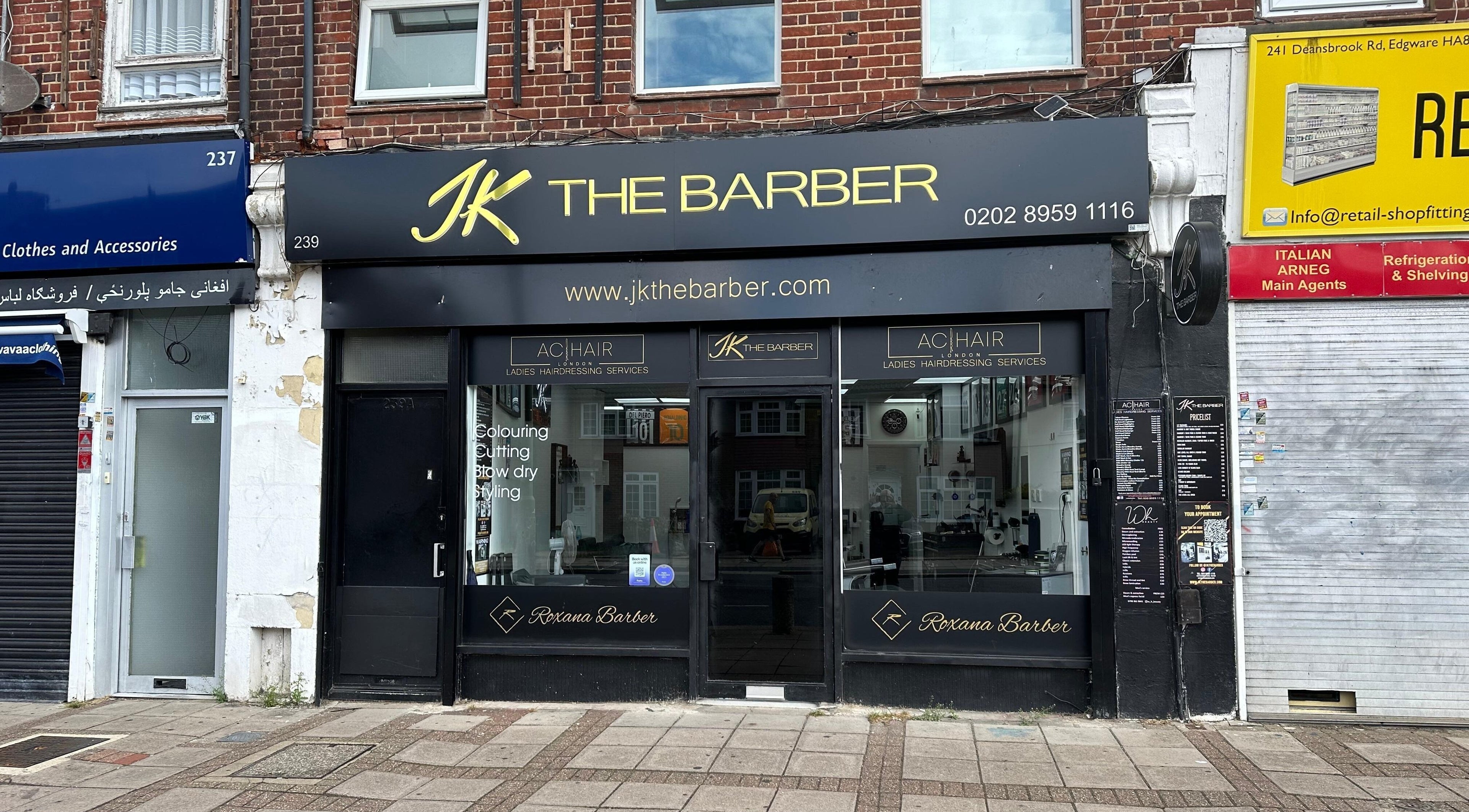 Front view of Jk The Barber Studios Limited located in Edgware, England, GB showing elegant storefront.
