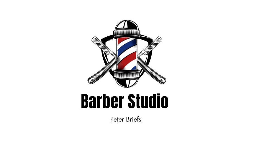 Logotipo de Barbería Peter Briefs en Salto, Departamento De Salto, UY, con navajas y poste clásico.