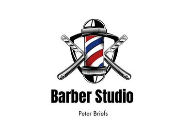 Logotipo de Barbería Peter Briefs en Salto, Departamento De Salto, UY, con navajas y poste clásico.