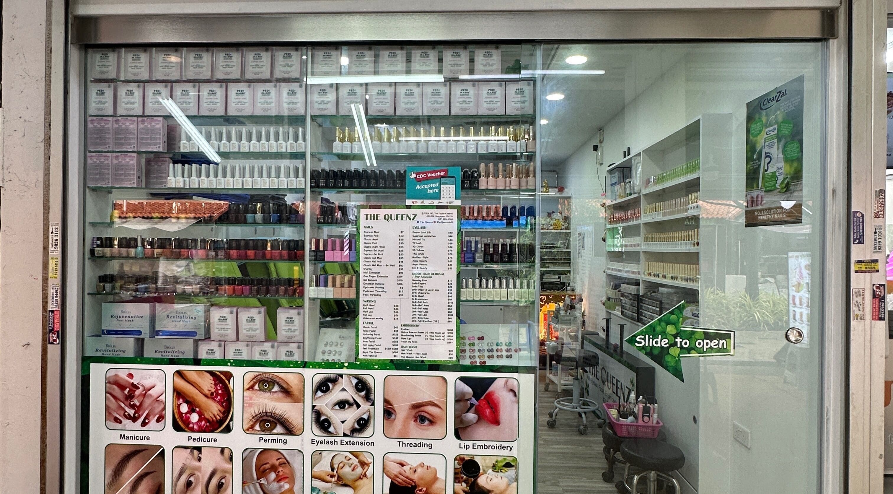 Front view of The Queenz beauty salon showcasing products and services in Singapore, Singapore, SG.
