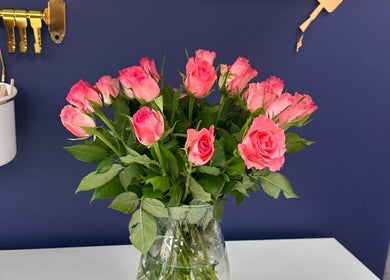 Pink roses in a vase at Jolanta PAŁKA | Witney Beauty & Aesthetics, Witney, England, GB.