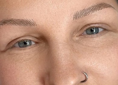 Close-up of microbladed eyebrows at Beautex Clinic Ellon, Ellon, Scotland, GB.