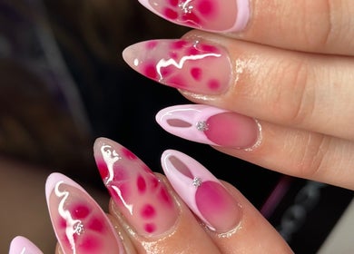 Artistic floral nail design at Nefarious Nails, Golden Bay, Western Australia, AU.