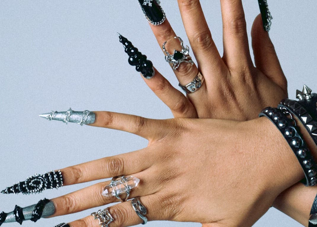 Intricately designed black and silver nail art at StudioEDN, Mount Druitt, New South Wales, AU.