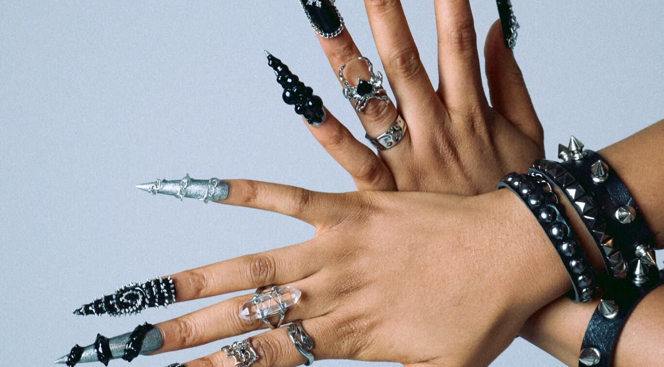 Intricately designed black and silver nail art at StudioEDN, Mount Druitt, New South Wales, AU.