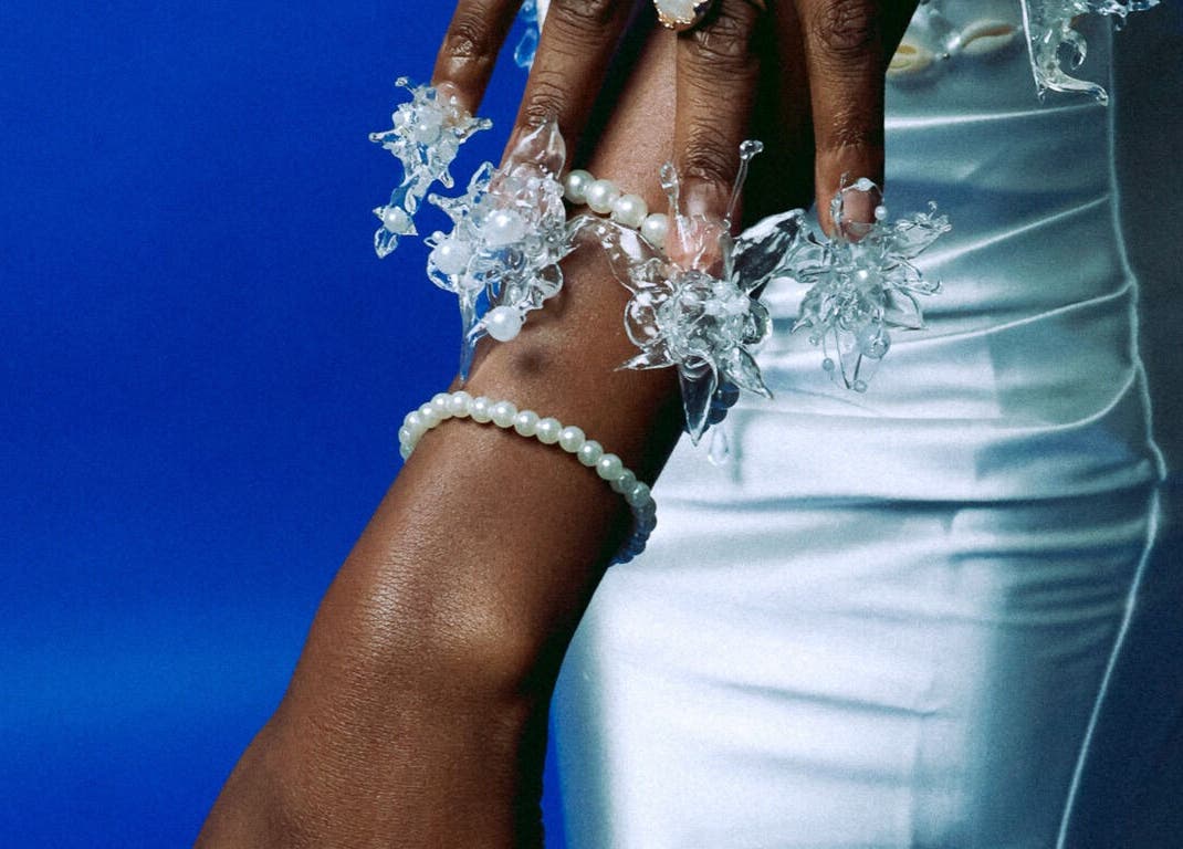 Intricate crystal nail art at StudioEDN in Mount Druitt, New South Wales, AU.