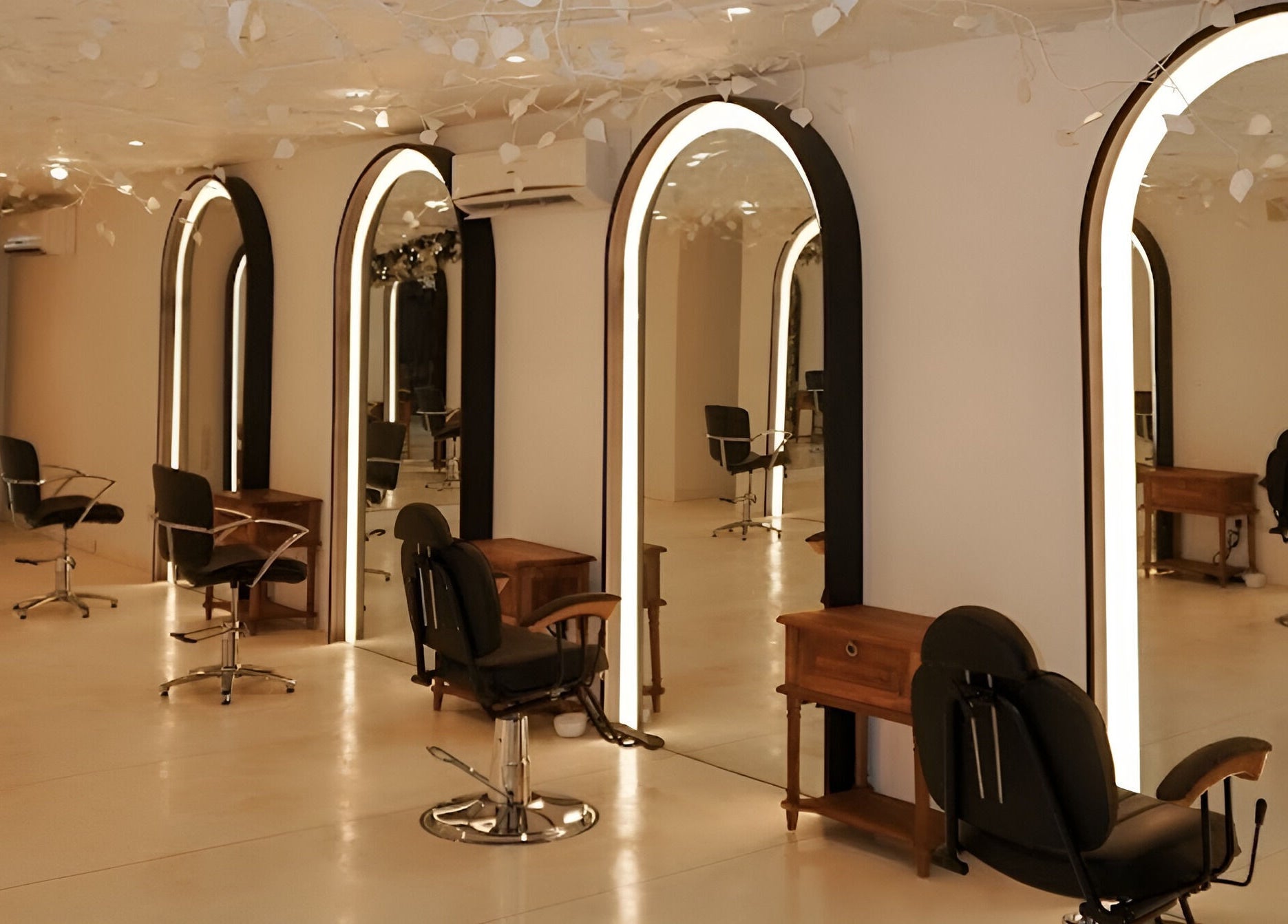 Chic salon chairs and mirrors at Jaal Salon, Colombo, Western Province, LK, showcasing modern elegance.