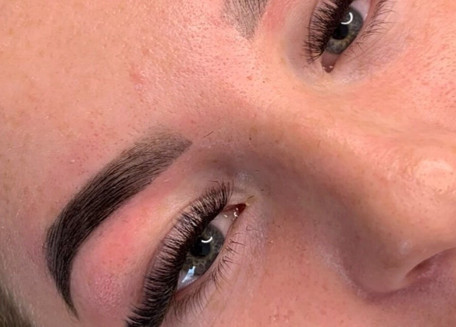 Close-up of expertly styled eyebrows and lashes at B Beauty, Dublin, County Dublin, IE.