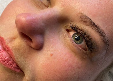 Close-up of a client's eye with enhanced lashes at Raineydays Aesthetic Salon, Alberton, Gauteng, ZA.