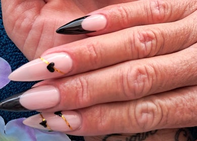 Stylish black and nude nails at Synergy Skin And Body Studio, Cape Town, Western Cape, ZA.