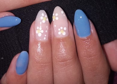 Floral nail art at Synergy Skin And Body Studio, Cape Town, Western Cape, ZA.