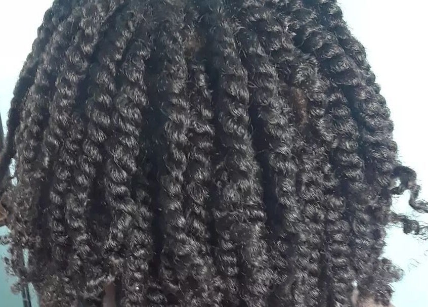Close-up of braided hairstyle at Stella's Spa, Gros Islet, Gros Islet, LC.