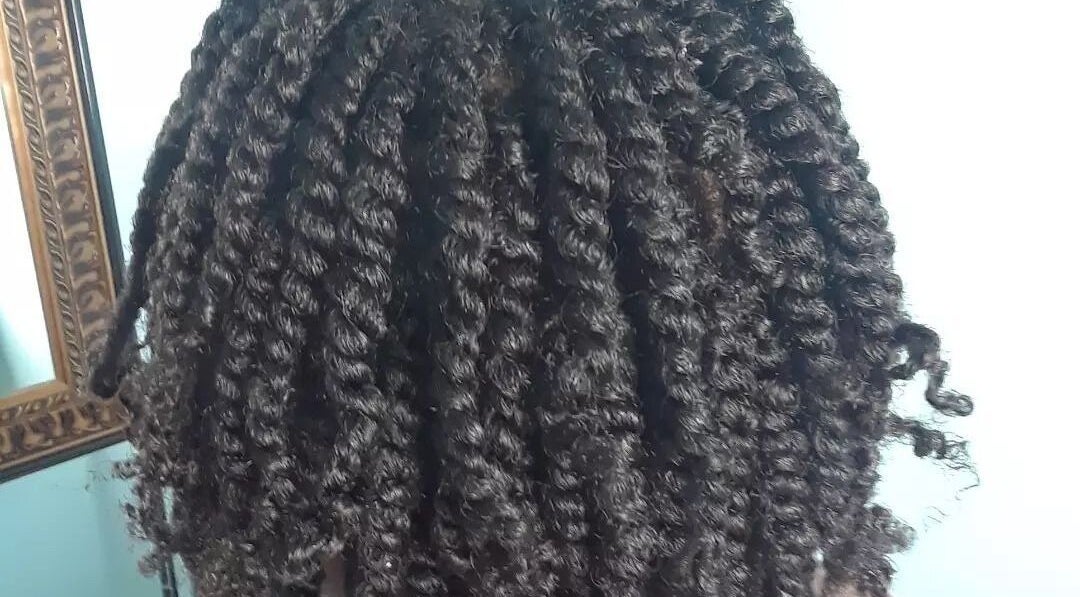 Close-up of braided hairstyle at Stella's Spa, Gros Islet, Gros Islet, LC.