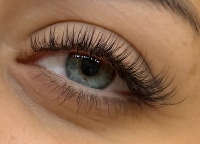 Close-up of styled eyelashes at Blush Beauty Loft, Windsor, Ontario, CA, highlighting eye beauty services.