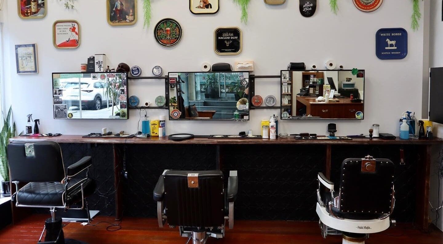Classic barber chairs and decor at Uncle Joes Barbers - Perth, located in Perth, Western Australia, AU.