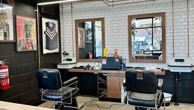Barber chairs and decor at Uncle Joes Barber - Fremantle, Western Australia, AU, showcasing classic style.