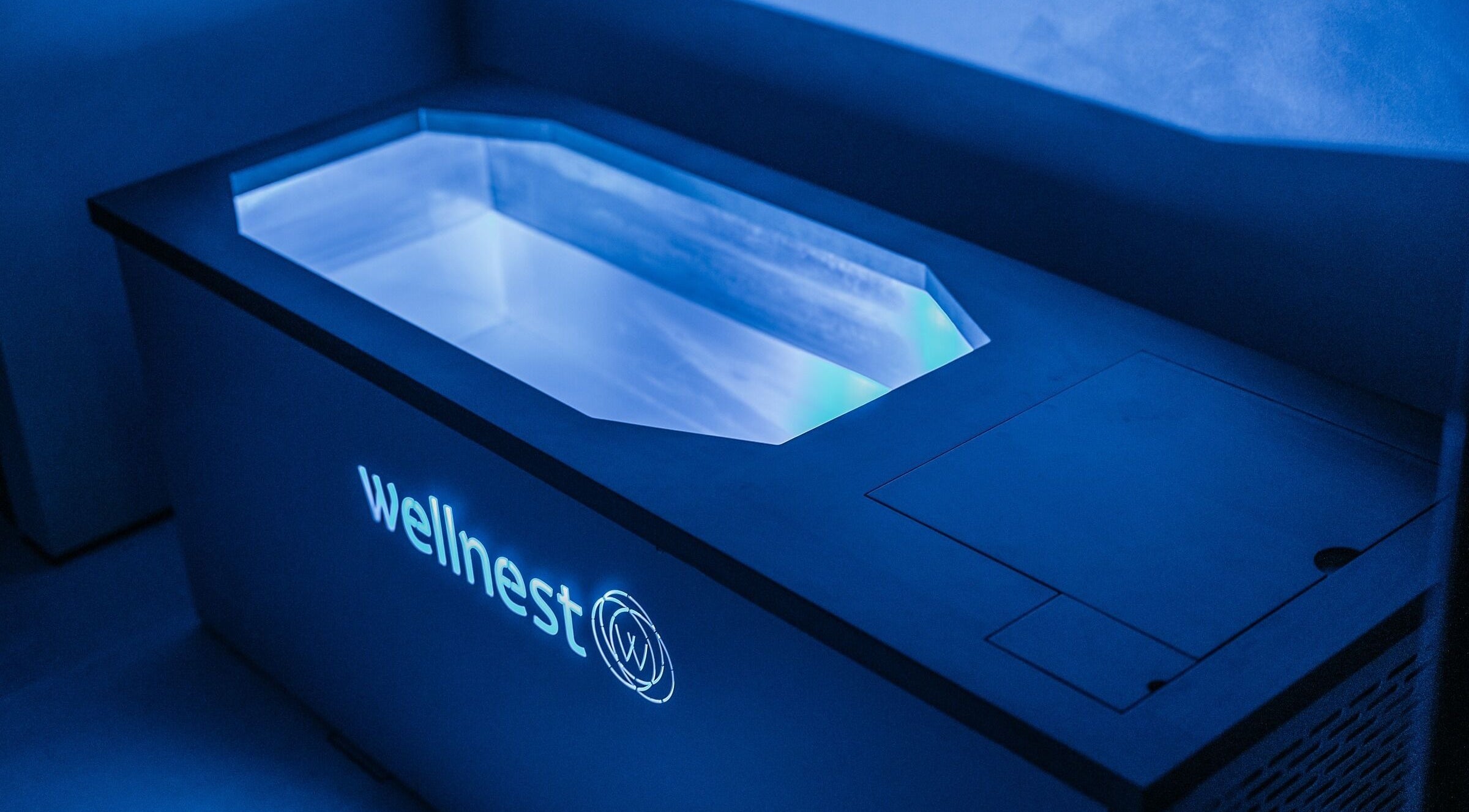 Wellnest flotation tank in Dubai, AE provides a tranquil relaxation experience.