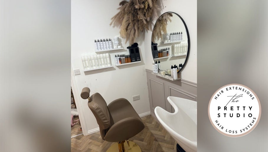 The Pretty Studio Hair Extension & Hair Loss Solutions in Nantwich, England. Features sleek chair and products.