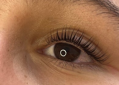 Close-up of curled eyelashes at byinke_x, West Kirby, England, GB, highlighting eye beauty.