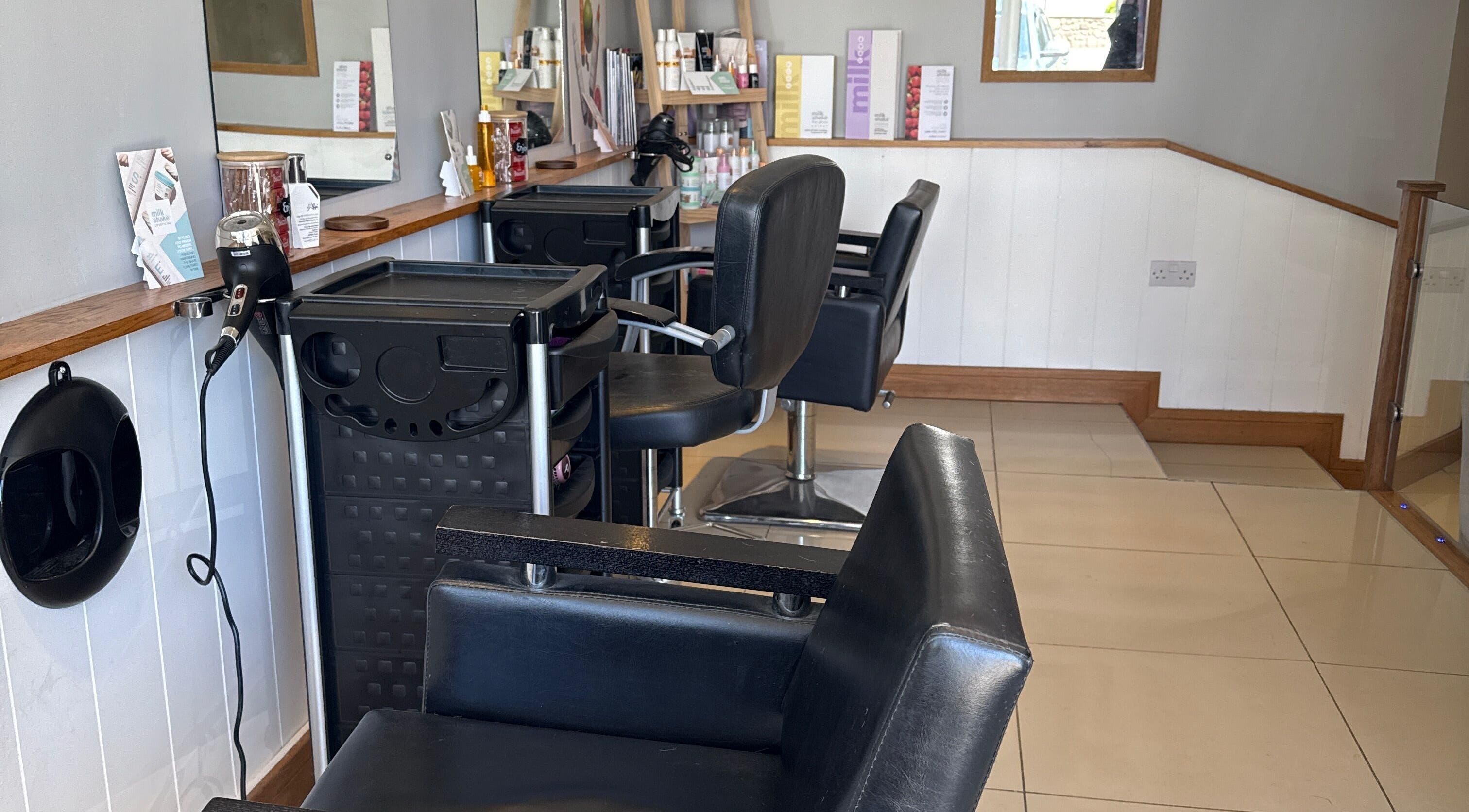 Lavender Salon interior with modern styling chairs, Bradworthy, England, GB.