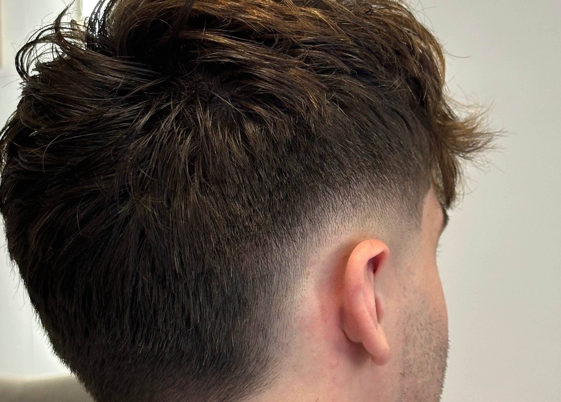 Close-up of expertly styled fade haircut at True Fadez, Castletown, Castletown, IM.