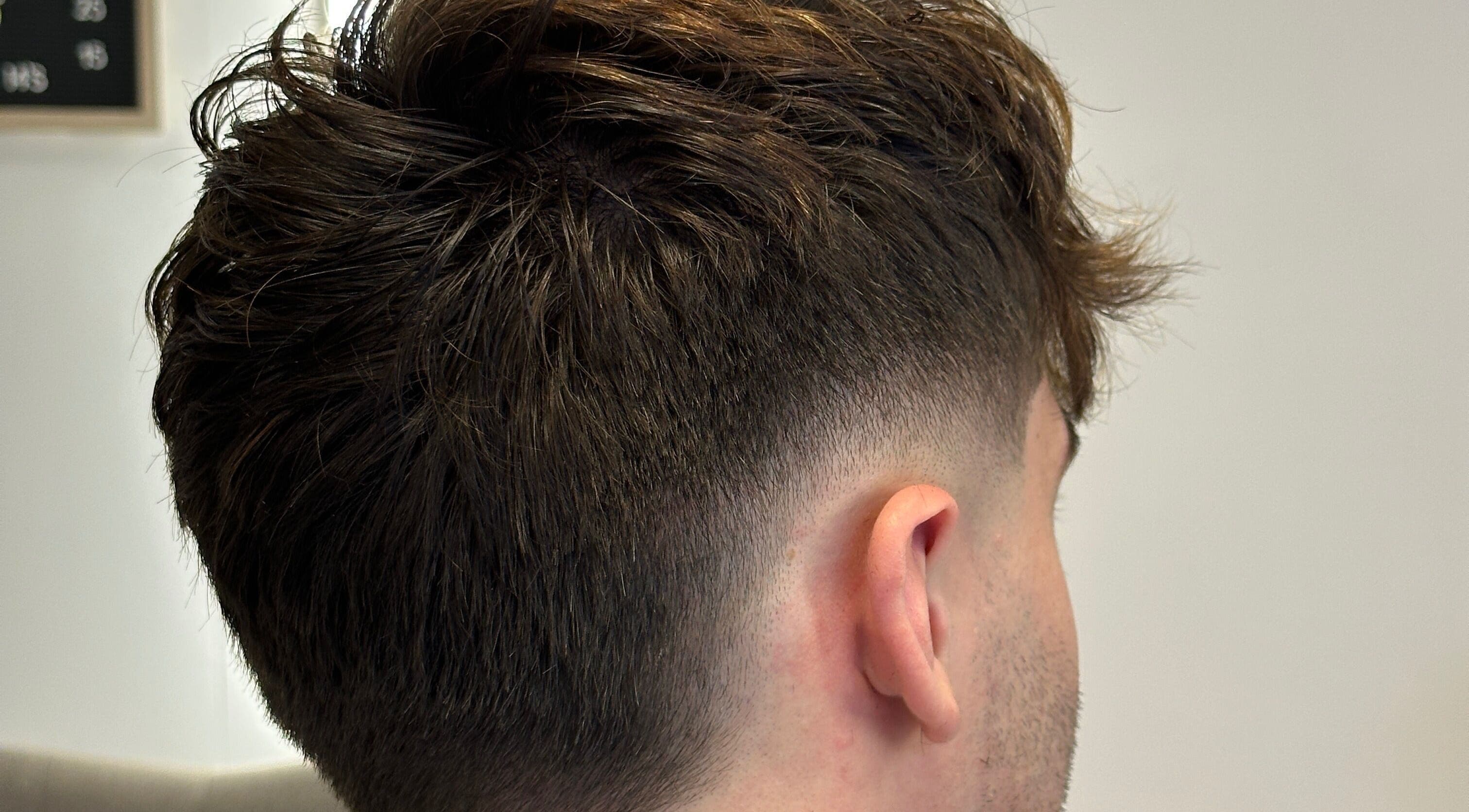 Close-up of expertly styled fade haircut at True Fadez, Castletown, Castletown, IM.