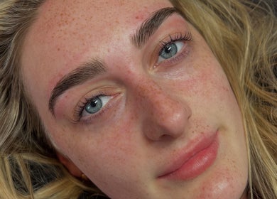 Close-up of a woman's radiant complexion at Beauty By Chloe, Leeds, England, GB.