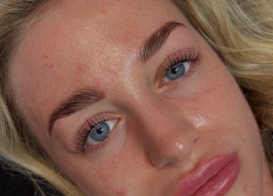 Close-up of eyebrow treatment at Beauty By Chloe, Leeds, England, GB showing immaculate brow styling.