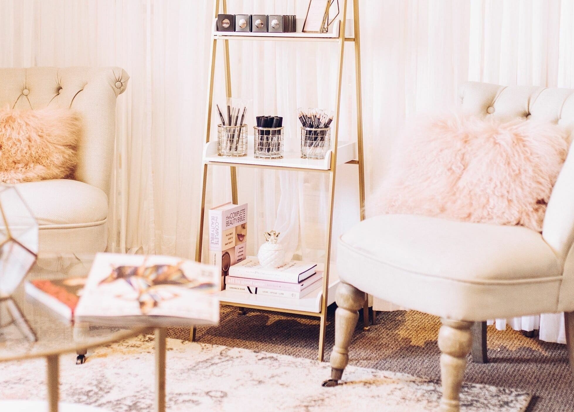 Chic seating and decor at Studio749Brows, Township of Washington, New Jersey, US, inviting a relaxing ambiance.