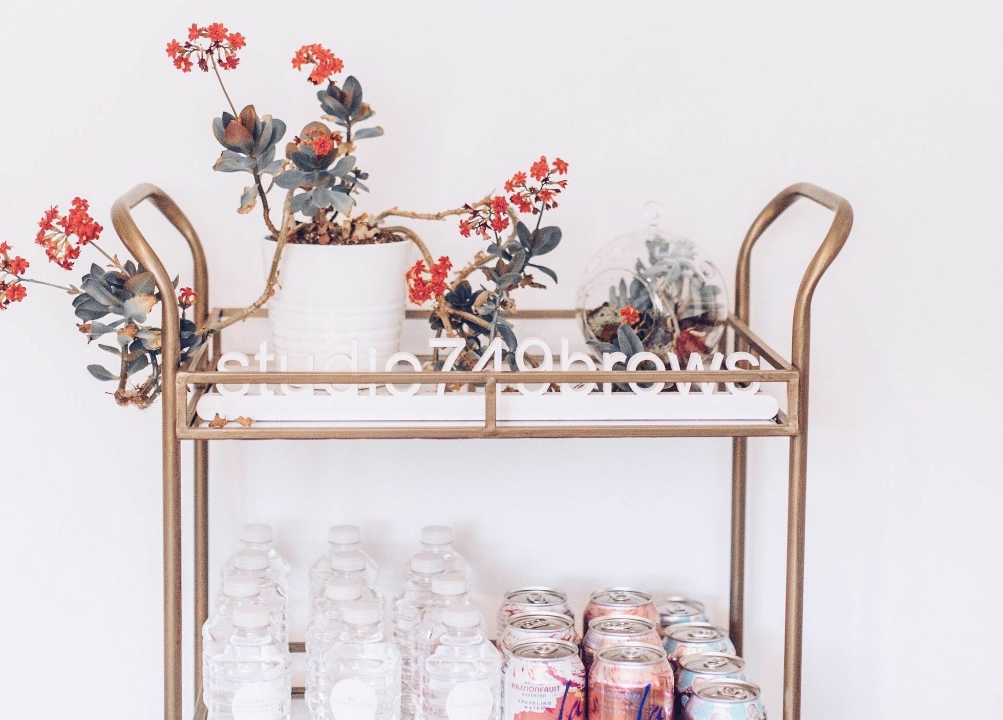 Studio749Brows offers an elegant beverage cart with flowers in Township of Washington, New Jersey, US.