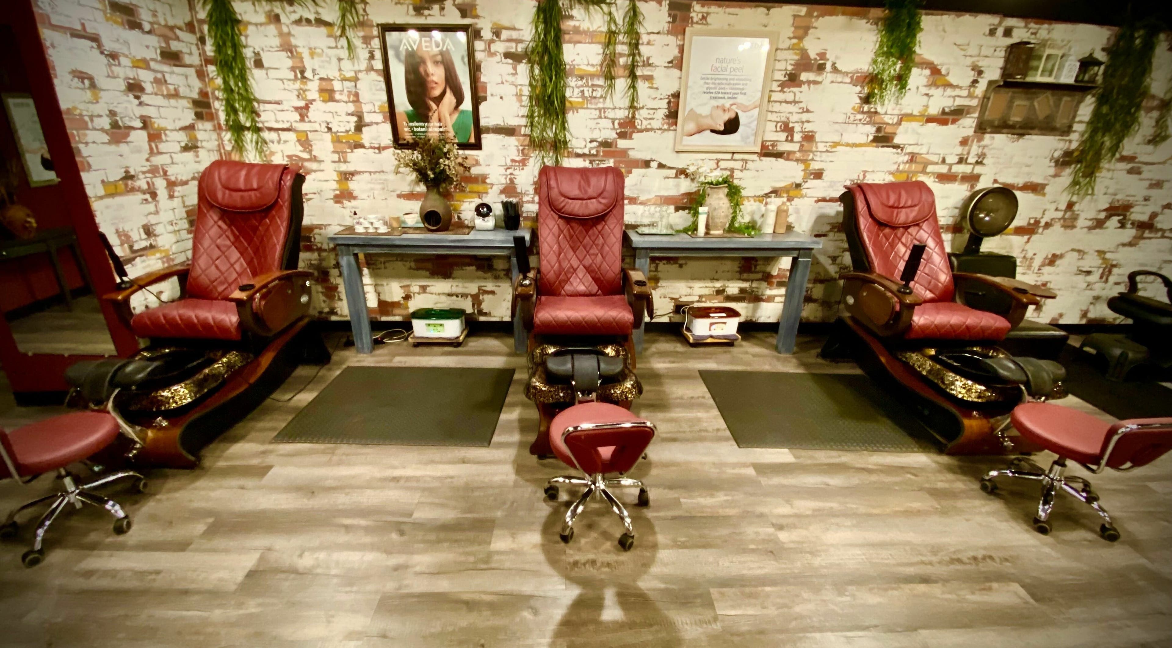 Luxurious pedicure chairs at Studio 101 Salon and Spa, Swanton, Ohio, US, showcasing comfort and style.