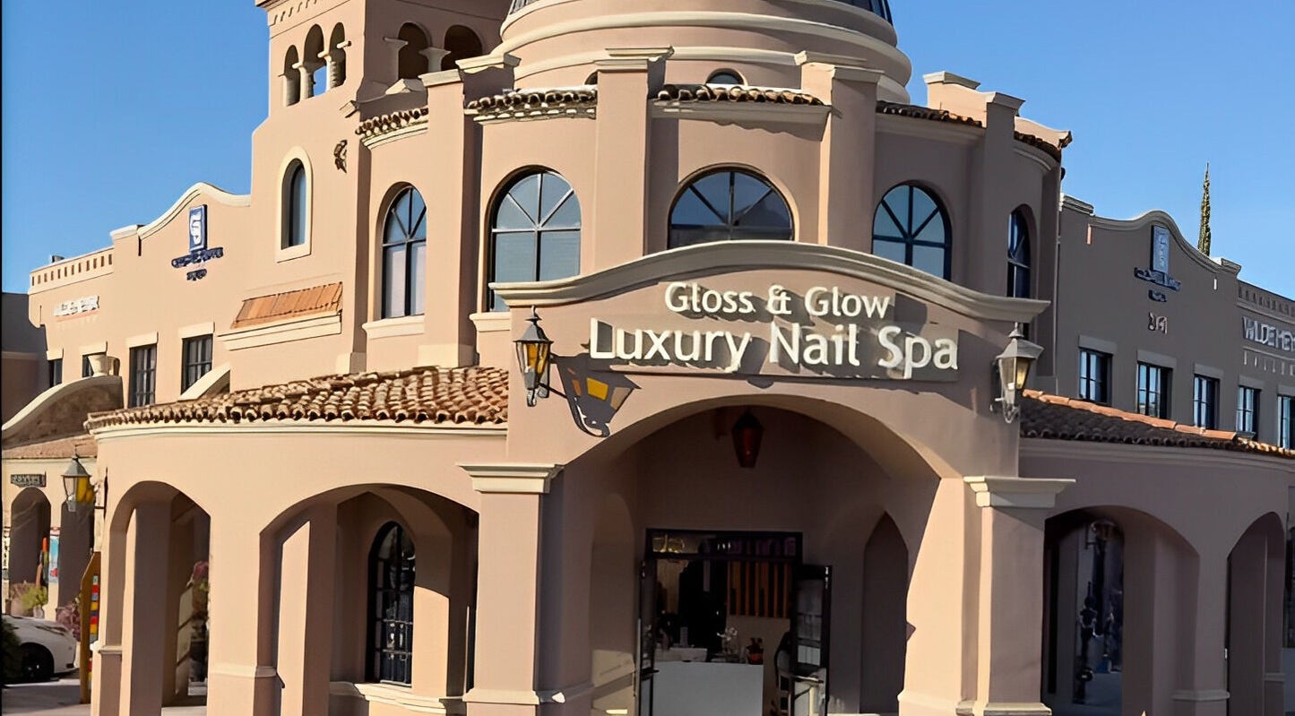 Gloss & Glow Luxury Nail Spa's elegant facade located in Tucson, Arizona, US.