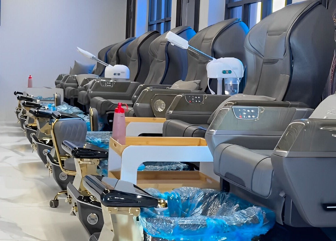 Luxury pedicure chairs at Gloss & Glow Luxury Nail Spa in Tucson, Arizona, US offering comfort and relaxation.