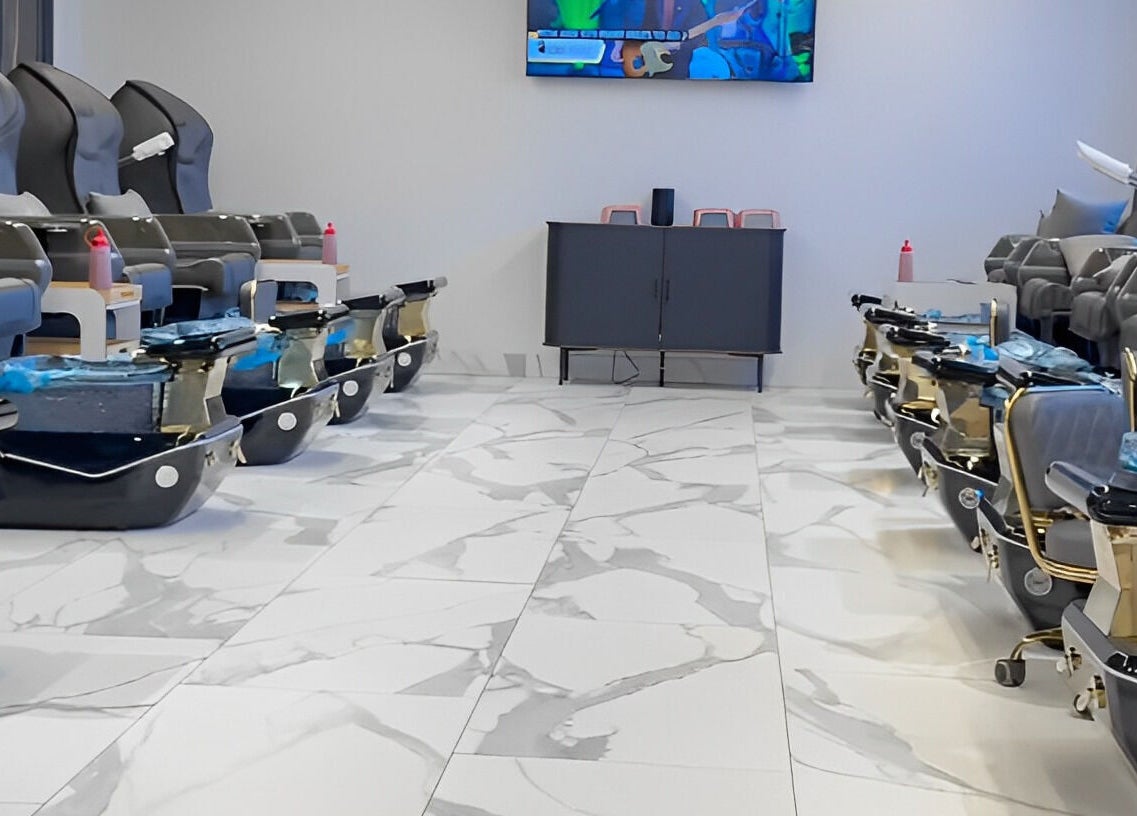 Luxurious pedicure chairs at Gloss & Glow Luxury Nail Spa, Tucson, Arizona, US, offering premium comfort.