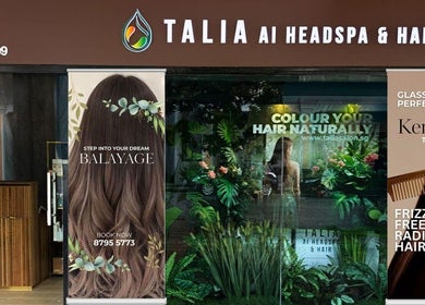 Front view of Talia Hair and Beauty Salon, Singapore offering balayage and keratin treatments.
