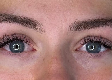 Close-up of beautifully styled eyelashes at The Lash Lodge, Newry, Northern Ireland, GB.