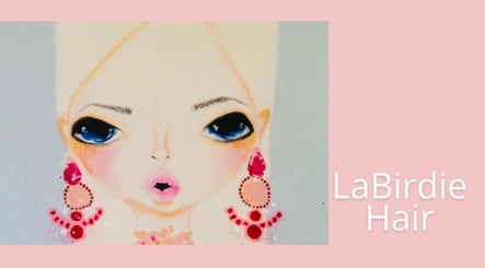 Stylish artwork representing La Birdie Hair in Melbourne, Victoria, AU, featuring bold makeup and jewels.