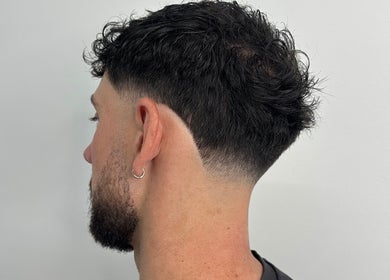 Close-up of a trendy fade haircut at Kanati Studios, Greenvale, Victoria, AU.
