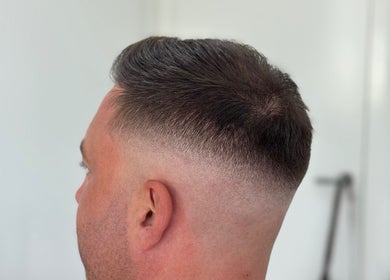 Close-up of a modern fade haircut at Kanati Studios, Greenvale, Victoria, AU.