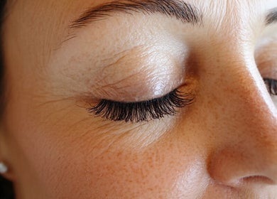 Close-up of elegant eyelash extensions at Palette Co, West End, Queensland, AU.