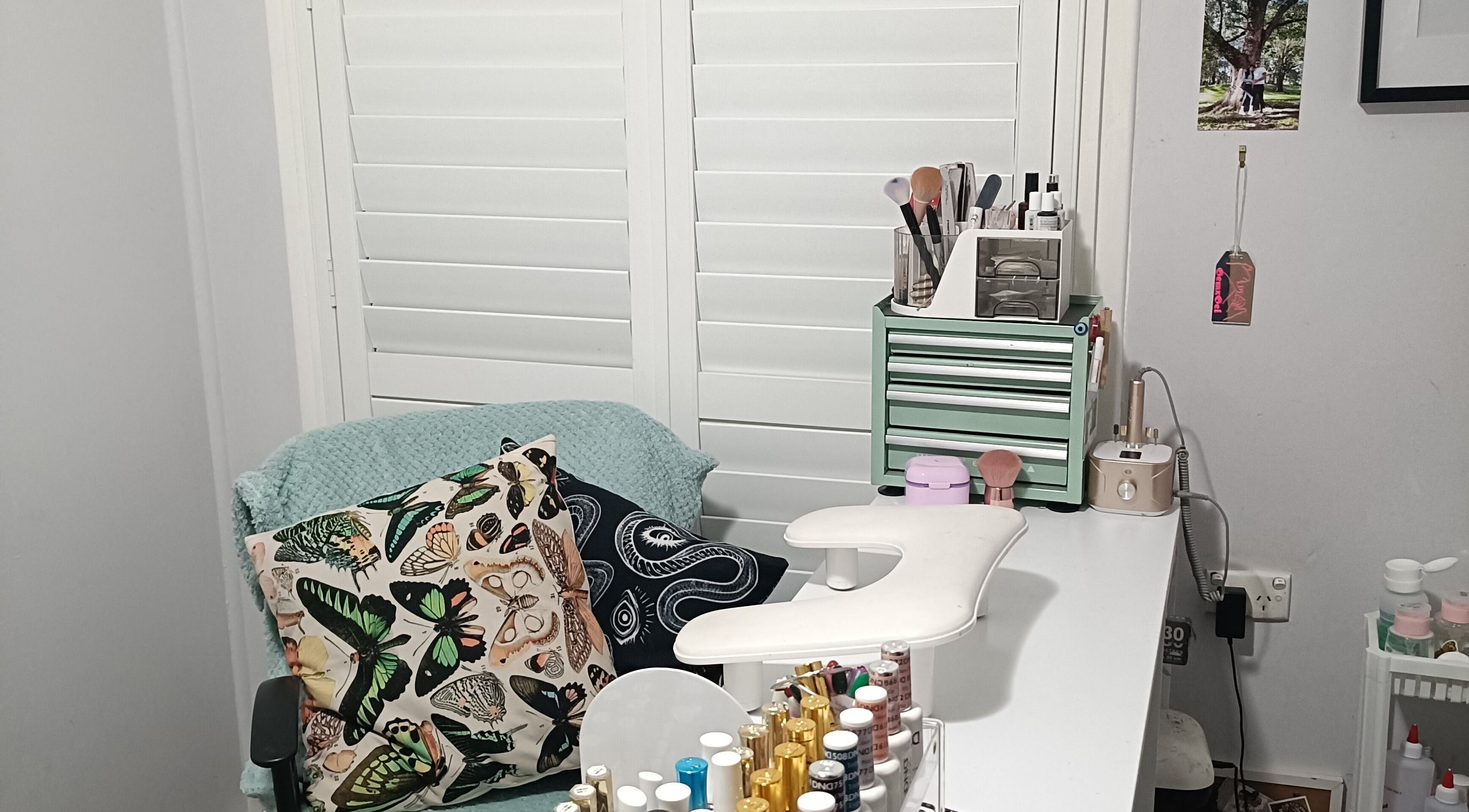 Inviting nail workspace at GemxGel Nail Art Studio in Whalan, New South Wales, AU, with vibrant decor and tools.