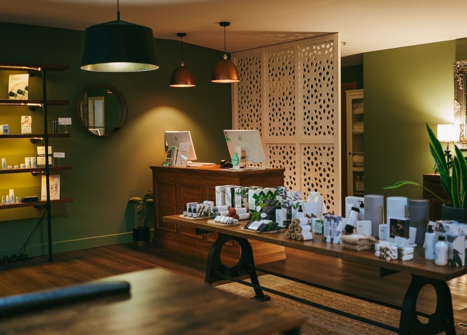 Relaxing interior of Nourish Spa and Skin Clinic, Melbourne, VIC, AU, showcasing a reception area with natural decor.