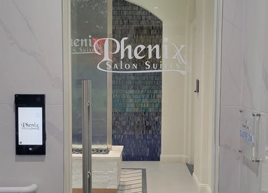 Entrance to Taylored Spa and Massage in Bayonne, New Jersey, US with stylish glass door.