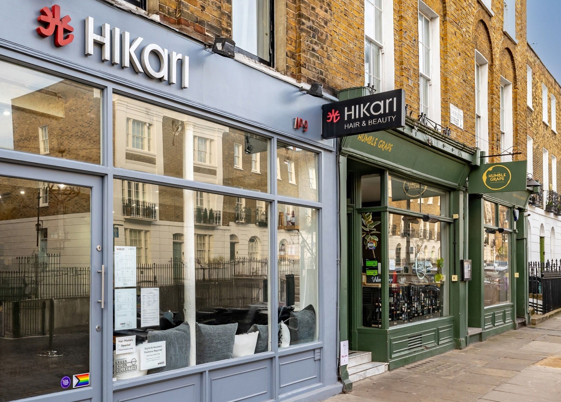 Hikari Salon storefront in London, England, GB with modern style and inviting atmosphere.
